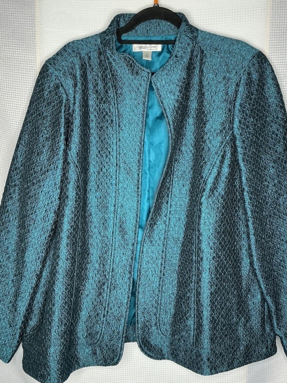 Coldwater Creek Teal Textured Open Collar Jacket